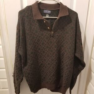 Vintage Jantzen Classics Knit Polo Men's Brown and Green Patterned Sweater